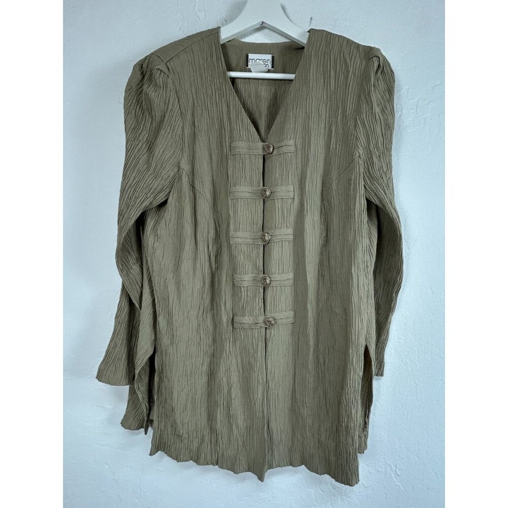Maren Women's Button Down Tunic Top Long Sleeve V-Neck Textured Green Size 16WP